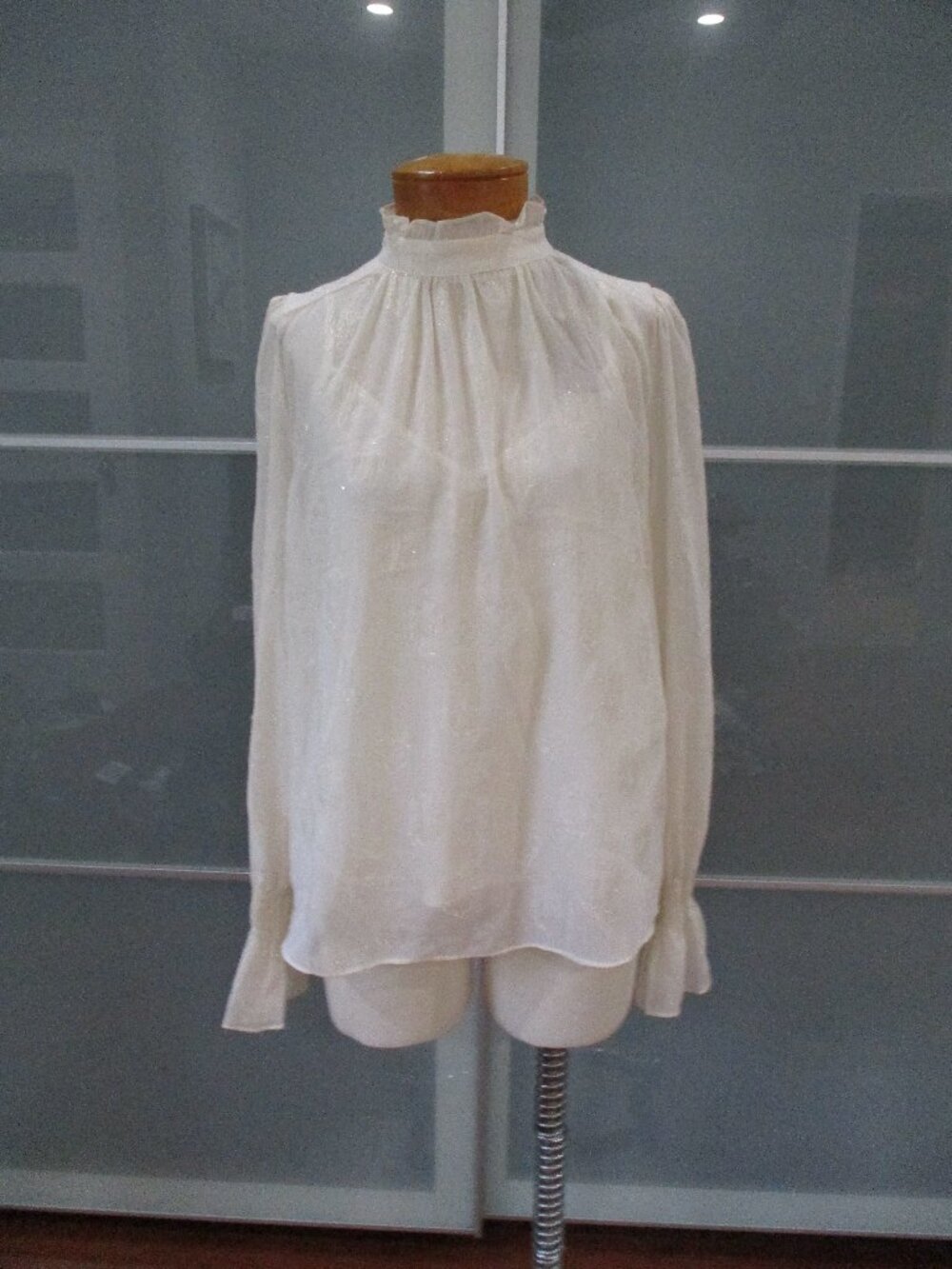 Do+Be Semi Sheer Long Sleeve Metallic Thread Blouse